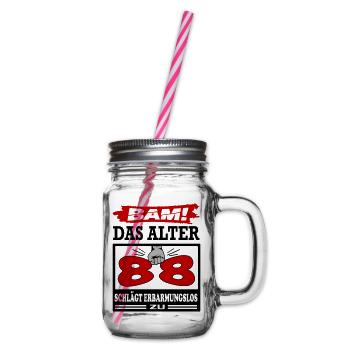 Geburtstag 88 Bam Boom Bombe Das Alter schlägt zu - Henkelglas mit Schraubdeckel - Klar - Rechts