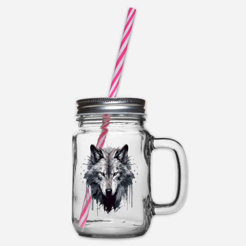 Wolf Wolfsgesicht - Henkelglas mit Schraubdeckel - Klar