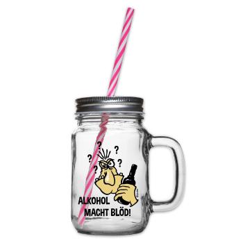 Alkohol Macht Blöd! (Karikatur / 3C) - Henkelglas mit Schraubdeckel - Klar - Rechts