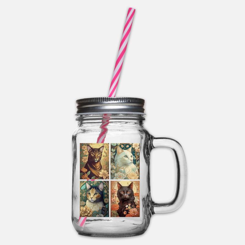 Chats dans le style d'Alphonse Mucha - Bocal à boisson - transparent