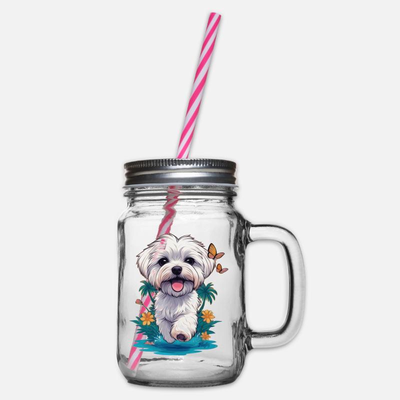 Malteserwelpe 🐾 - Henkelglas mit Schraubdeckel - Klar