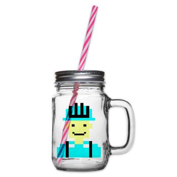 Construction Worker Pixel 01 - Glass jar with handle and screw cap - clear - Right