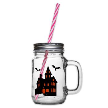 Spooky Castle with Bats Halloween - Glass jar with handle and screw cap - clear - Right