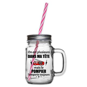 Dans ma tête pompier, sapeur pompieur,camion - Bocal à boisson - transparent - Droite