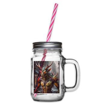 mutant monster half men half insect dark horror - Glass jar with handle and screw cap - clear - Right