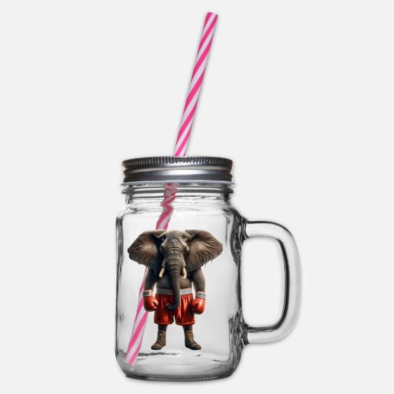 Elefant mit Boxhandschuhen - Henkelglas mit Schraubdeckel - Klar