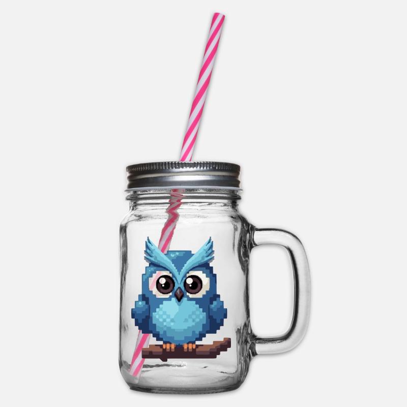 Pixel Eule – Retro 8-Bit Style - Henkelglas mit Schraubdeckel - Klar