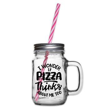 I wonder if Pizza thinks about me too - Henkelglas mit Schraubdeckel - Klar - Rechts