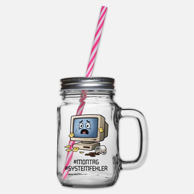 #Montag #Systemfehler – Retro-PC, Kaffee&Bürohumor - Henkelglas mit Schraubdeckel - Klar