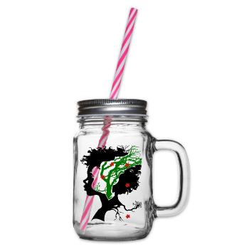 Abstract tree with flowers - Glass jar with handle and screw cap - clear - Right