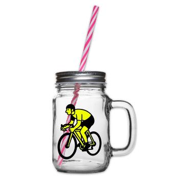 Neon Wheel Silhouette Cyclist - Glass jar with handle and screw cap - clear - Right