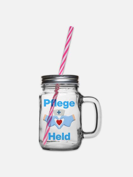 Pflegeheld – Mit Herz und Handschuhen - Henkelglas mit Schraubdeckel - Klar
