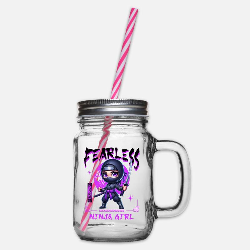 Ninja Mädchen Chibi mit Katana - Henkelglas mit Schraubdeckel - Klar
