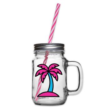 Neon Palme 90er Vaporwave - Henkelglas mit Schraubdeckel - Klar - Rechts