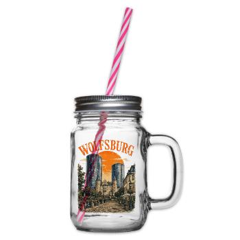 Vintage Wolfsburg Skyline historisches Wolfsburg - Henkelglas mit Schraubdeckel - Klar - Rechts