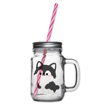 Kawaii Husky-Welpen-Illustration - Henkelglas mit Schraubdeckel - Klar - Rechts