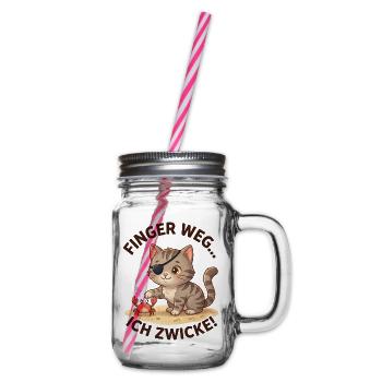 Katze Krabbe Finger weg Spruch - Henkelglas mit Schraubdeckel - Klar - Rechts