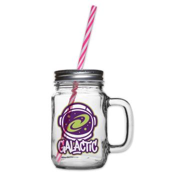 Galactic Astronaut Logo - Glass jar with handle and screw cap - clear - Right