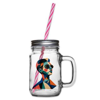 Retro Porträt – Geometrische Farben - Henkelglas mit Schraubdeckel - Klar - Rechts