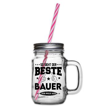 Bauer Der Beste Beruf Shirt Sterne Mann - Henkelglas mit Schraubdeckel - Klar - Rechts