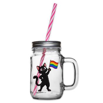Pride-Katze mit Regenbogenflagge – Vielfalt - Henkelglas mit Schraubdeckel - Klar - Rechts