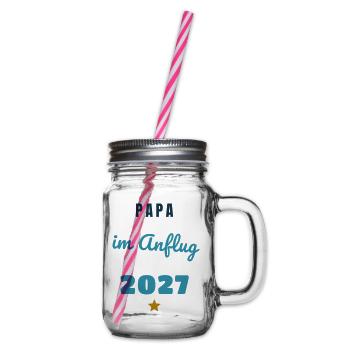 Papa im Anflug 2027 Baby unterwegs - Henkelglas mit Schraubdeckel - Klar - Rechts