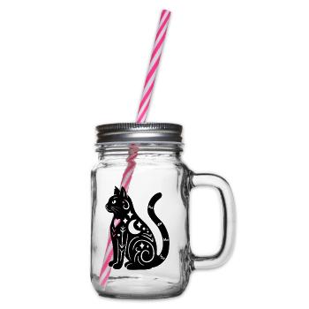 Magische Katze - Schwarz - Henkelglas mit Schraubdeckel - Klar - Rechts