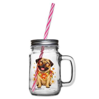 Mops Hund süßer Mops niedlicher Mops - Henkelglas mit Schraubdeckel - Klar - Rechts