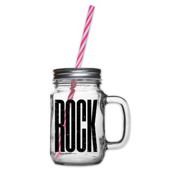 Fettgedrucktes, belastetes Rock-Logo - Henkelglas mit Schraubdeckel - Klar - Rechts
