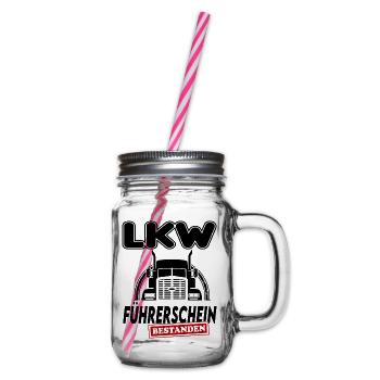 LKW  Führerschein bestanden Sprüche Lastwagen - Henkelglas mit Schraubdeckel - Klar - Rechts