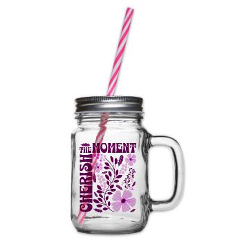 Cherish The Moment Blumen Floral Retro Geschenk    - Henkelglas mit Schraubdeckel - Klar - Rechts