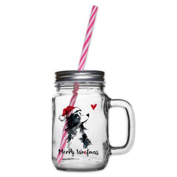 Border Collie Weihnachtsmütze Merry Woofmas Herz - Henkelglas mit Schraubdeckel - Klar - Rechts