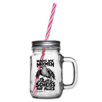 Möwe Punk Spruch Scheiss auf alles Küstenhumor - Henkelglas mit Schraubdeckel - Klar - Rechts