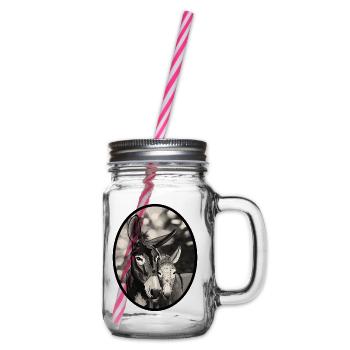 SchwarzWeiss EselDuo Porträt - Henkelglas mit Schraubdeckel - Klar - Rechts