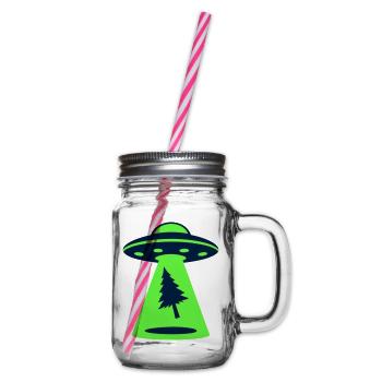 Ufo Entfuehrung Wald Logo - Henkelglas mit Schraubdeckel - Klar - Rechts
