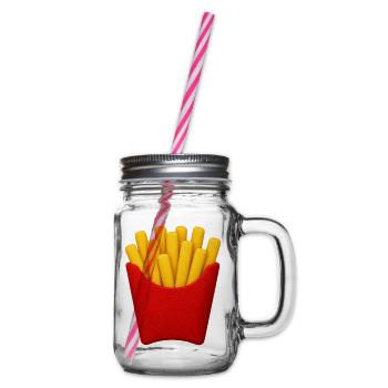 Pommes Frites Cartoon Muster - Henkelglas mit Schraubdeckel - Klar - Rechts
