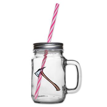 Axe Drawing / Fireman's Axe. Fireman. - Glass jar with handle and screw cap - clear - Right