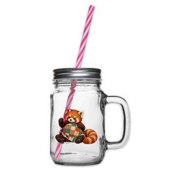 Roter Panda quiltet von Hand - Henkelglas mit Schraubdeckel - Klar - Rechts