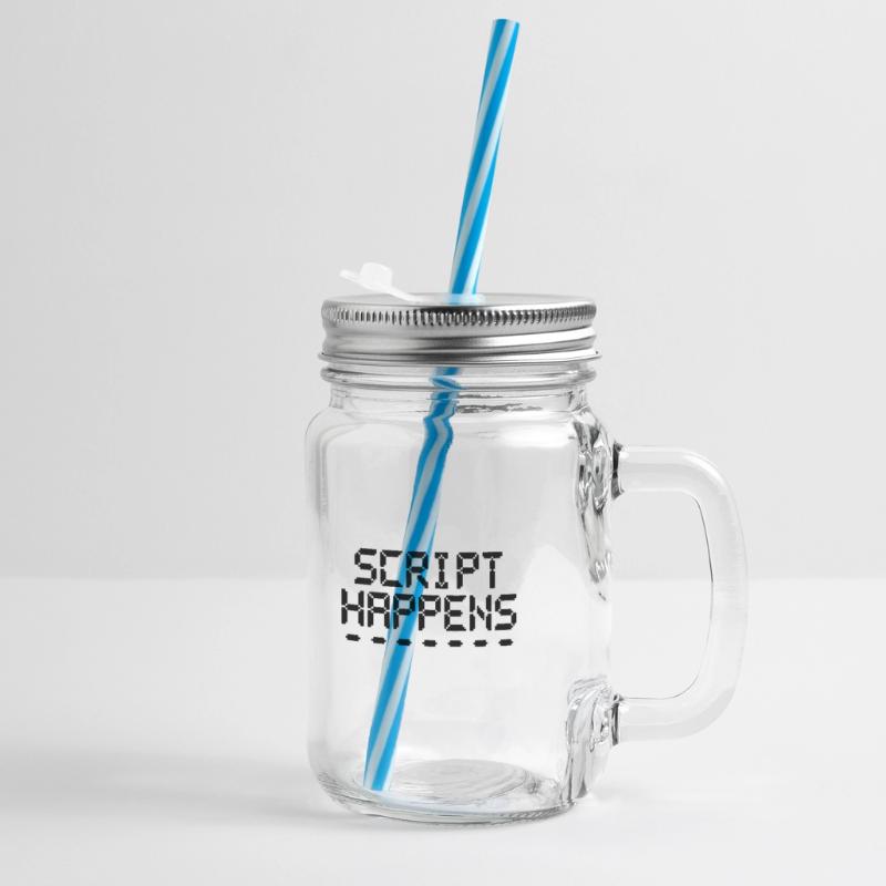 Computerprogrammierskript passiert Programmierer Henkelglas mit Schraubdeckel