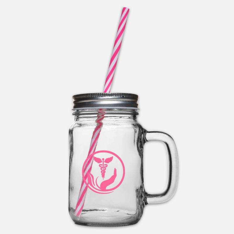 Main bienveillante et Caducée rose - Bocal à boisson - transparent