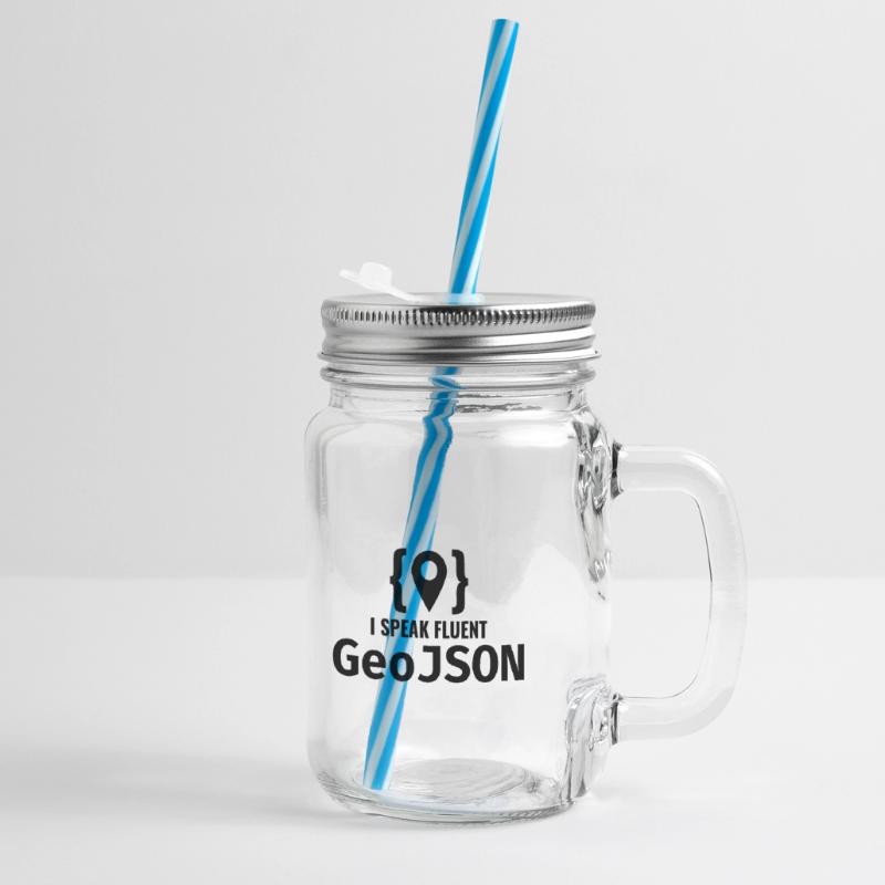 GeoJSON Developer Coder Programmer GIS Mapping Glass jar with handle and screw cap