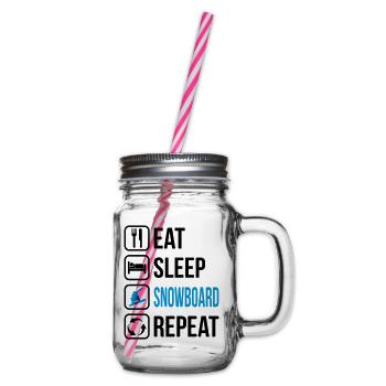 Eat Sleep Snowboard Repeat - Henkelglas mit Schraubdeckel - Klar - Rechts