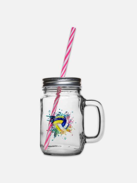 Wasserfabe Farbexplosion Splash Design Volleyball - Henkelglas mit Schraubdeckel - Klar