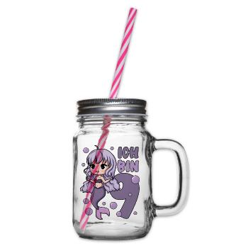9. Geburtstag Mädchen süße Meerjungfrau Ich bin 9 - Henkelglas mit Schraubdeckel - Klar - Rechts