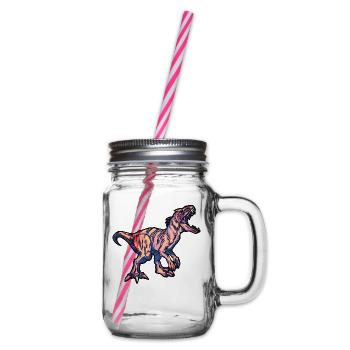 Colorful T-Rex Dinosaur Dino Children's Birthday Party - Glass jar with handle and screw cap - clear - Right