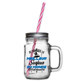 Humour Surf Homme Meilleur Surfeur Du monde - Bocal à boisson - transparent - Droite