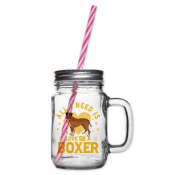 All I need is love and a Boxer - Henkelglas mit Schraubdeckel - Klar - Rechts