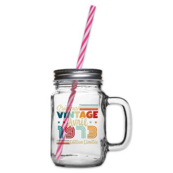 Birthday gift April 1973 Vintage Retro - Glass jar with handle and screw cap - clear - Right