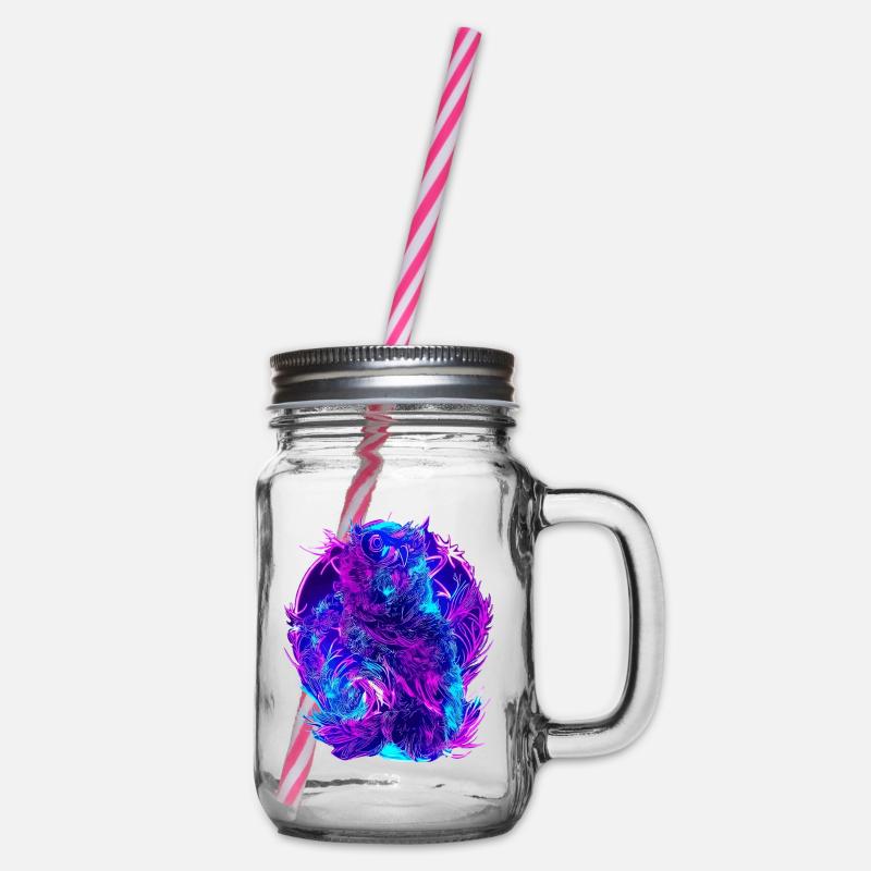 Abstrakte Eulen Neon Synthwave Kunst - Henkelglas mit Schraubdeckel - Klar