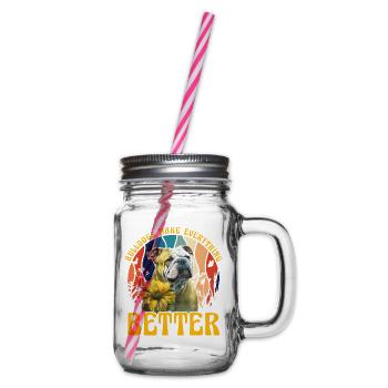 Bulldos make everything better - Glass jar with handle and screw cap - clear - Right